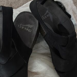 Dansko Black Leather Mules